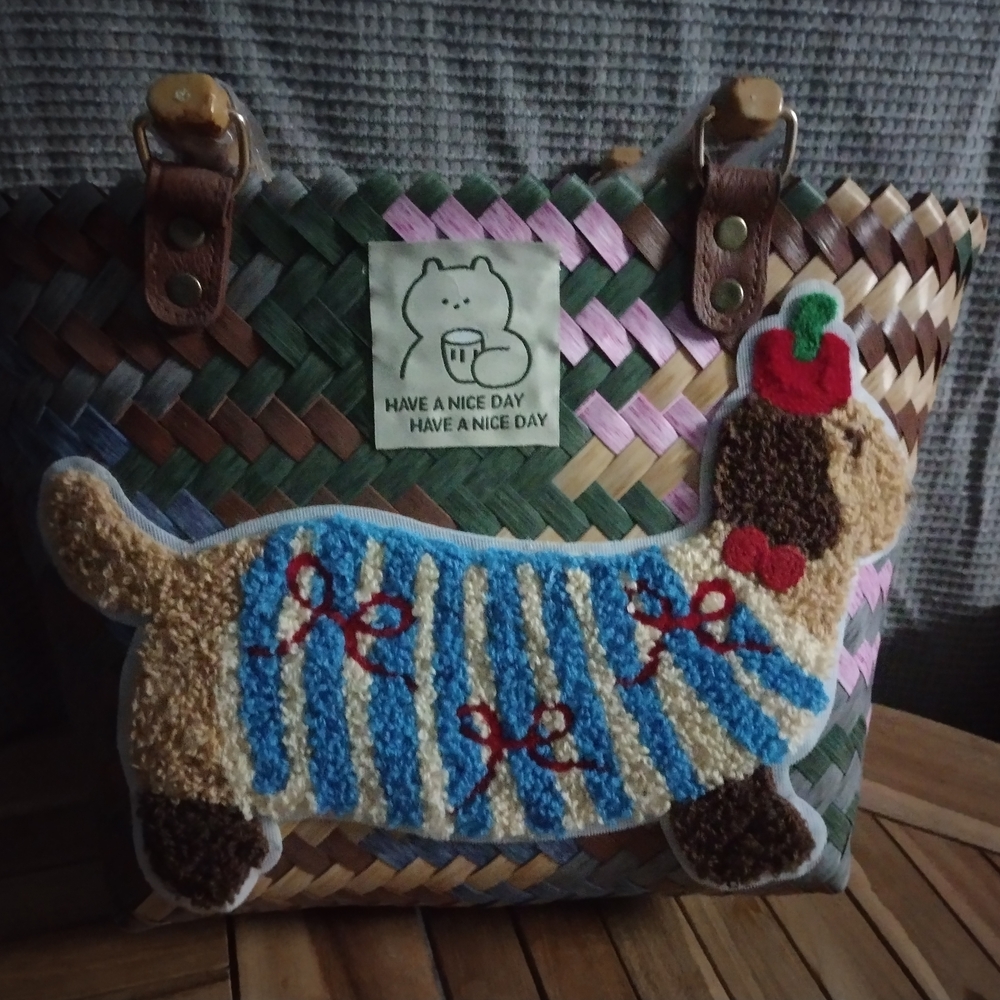 Woven Dog Tote Bag with Colorful Design